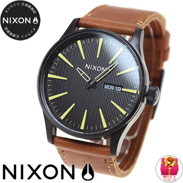 本日ポイント最大37倍!28日9時59分まで! ニクソン NIXON セントリー レザー SENTRY LEATHER 腕時計 メンズ ブラック/スタンプ/ブラウン NA1052664-00【あす楽対応】【即納可】