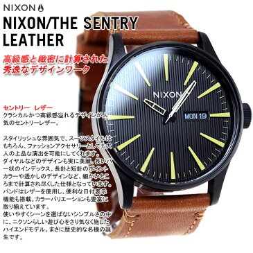 本日ポイント最大37倍!28日9時59分まで! ニクソン NIXON セントリー レザー SENTRY LEATHER 腕時計 メンズ ブラック/スタンプ/ブラウン NA1052664-00【あす楽対応】【即納可】