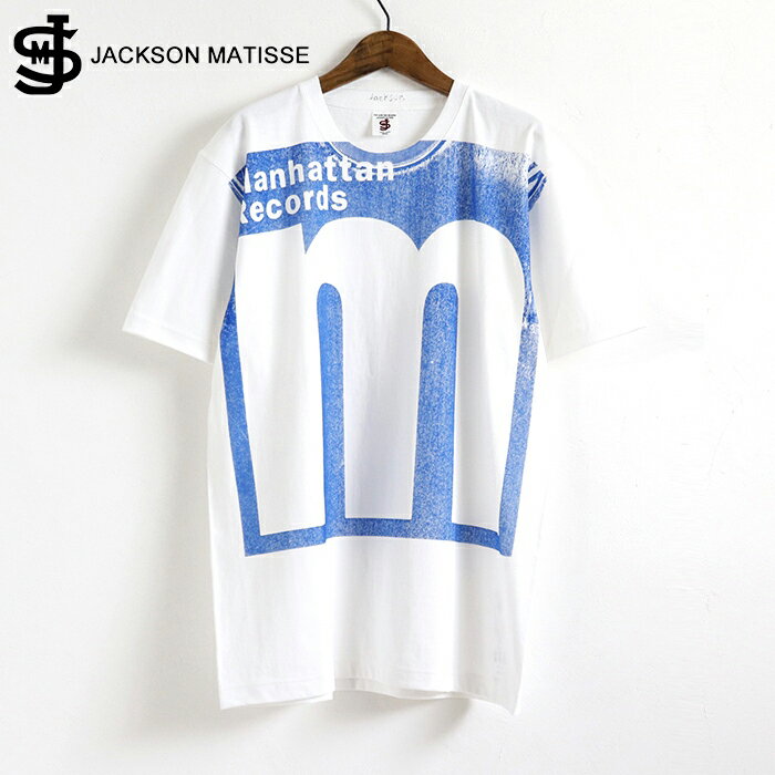 JACKSONMATISSEジャクソンマティスレディースメンズユニセックスTシャツ半袖Tシャツ白TシャツManhattanRecordstimes;JMHandPrintTeeJM22AWMA06プリントマンハッタンレコードコラボ綿100夏秋ホワイトトップスカジュアルビンテージ加工サーフアメカジ