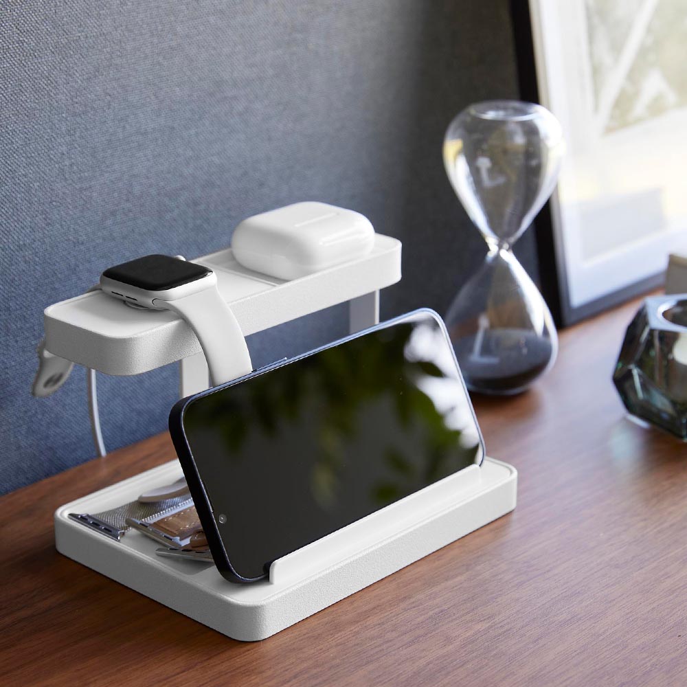 [ モバイル充電ステーション タワー] 山崎実業 タワーシリーズ tower スマホ スマホスタンド 卓上 充電 タブレットスタンド 横型 ガジェットスタンド ガジェット 充電ケーブル ホワイト ブラック 1871 1872 assistone-10010109 アシストワン サンプル画像3