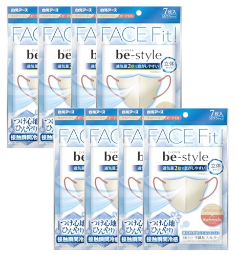 [ビースタイル] 【8個セット】 be-style 立体冷感タイプ ふつうサイズ サンドベージュ×ピーチモカ 7枚入×8 熱中症対策 夏マスク