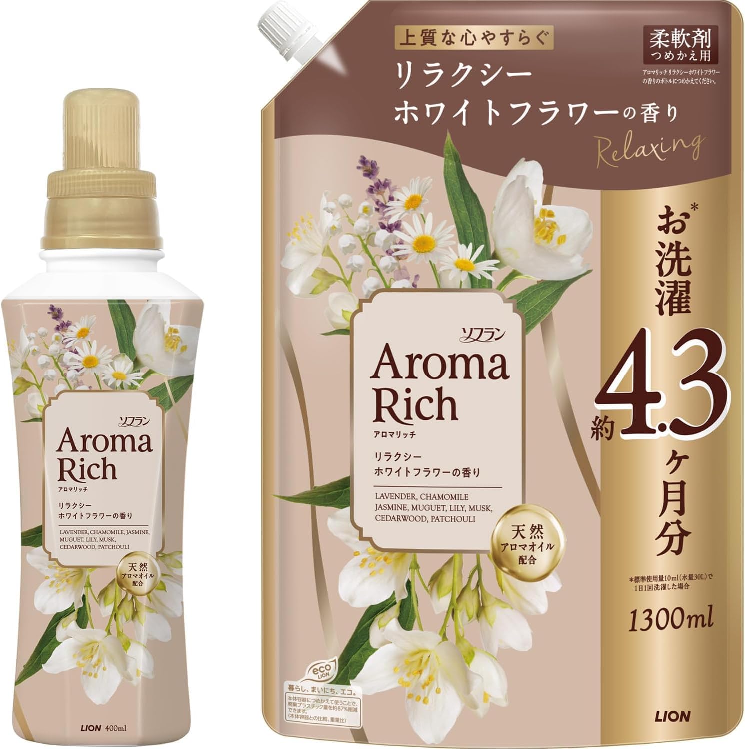 Rakuten - ソフラン アロマリッチ 【リラクシーホワイトフラワーの香り】 本体400ml＋詰替1300ml