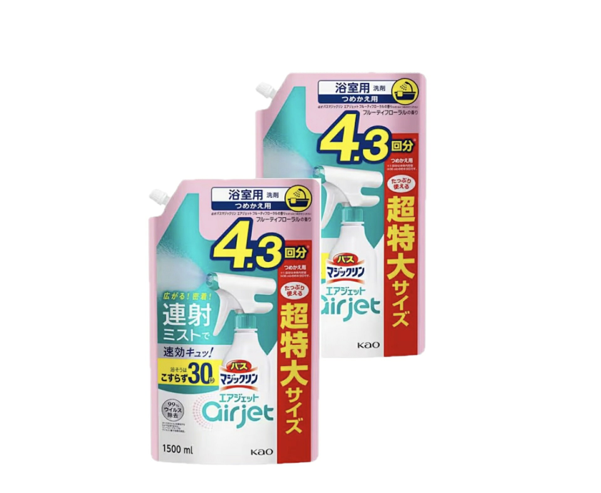 バスマジックリン エアジェット 【フルーティフローラルの香り】詰替え1500ml×2袋