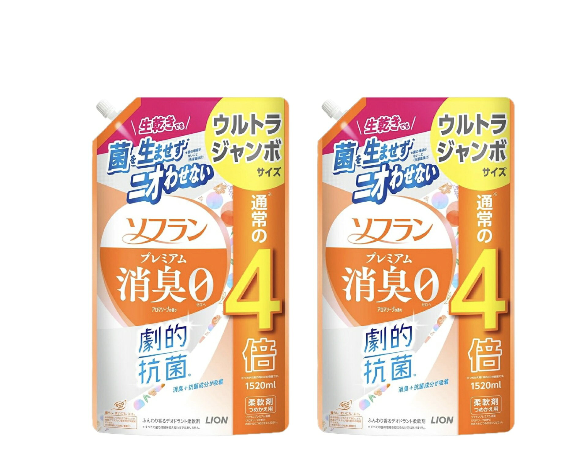ソフラン プレミアム消臭0【アロマソープの香り】詰替え ウルトラジャンボ 1520ml×2袋