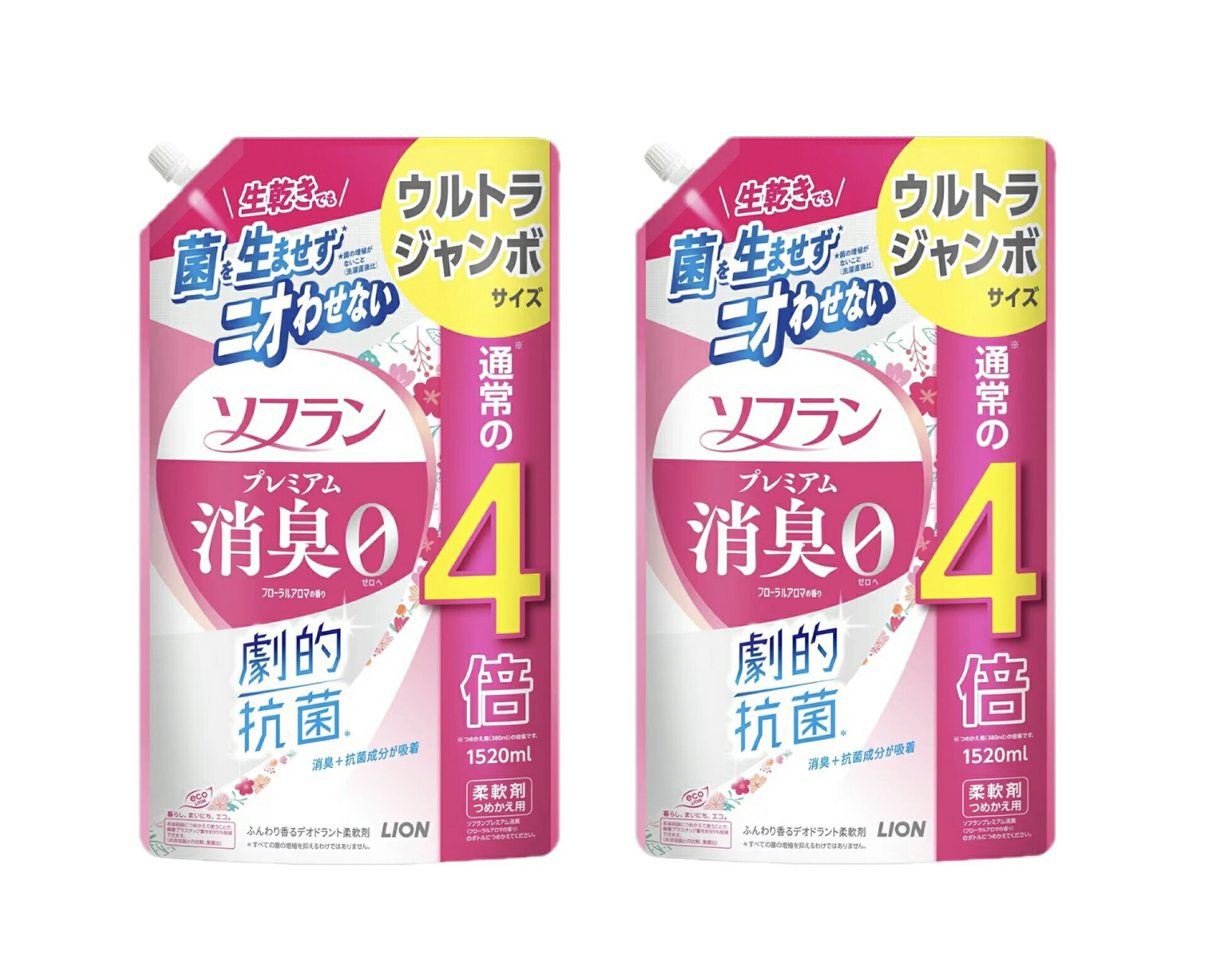 ソフラン プレミアム消臭0　柔軟剤【フローラルアロマの香り】詰替え 1520ml×2袋(大容量）