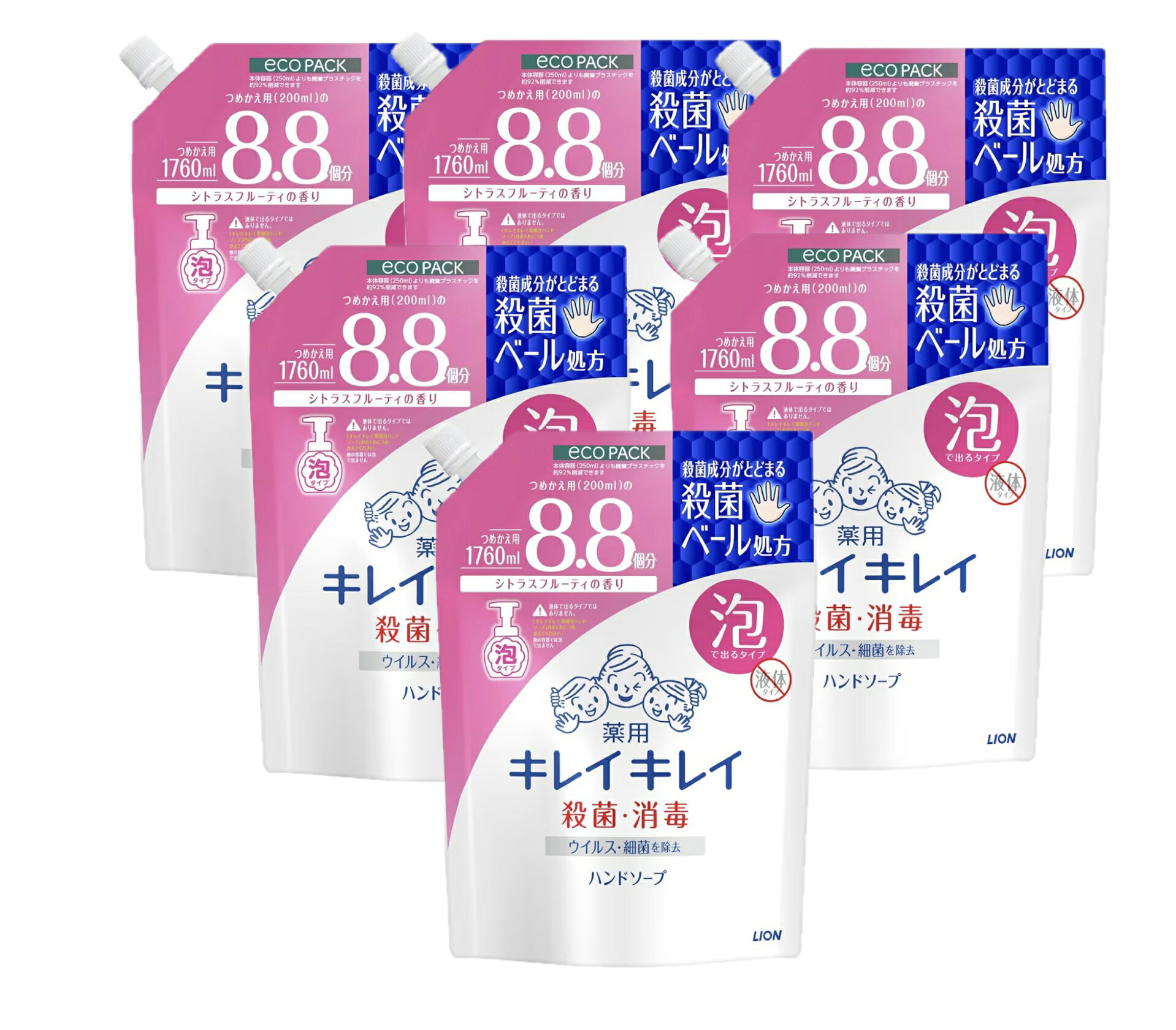Rakuten - キレイキレイ [医薬部外品]薬用 泡ハンドソープ 　殺菌・消毒【シトラスフルーティの香り】詰め替え 1760ml×6袋　(大容量）