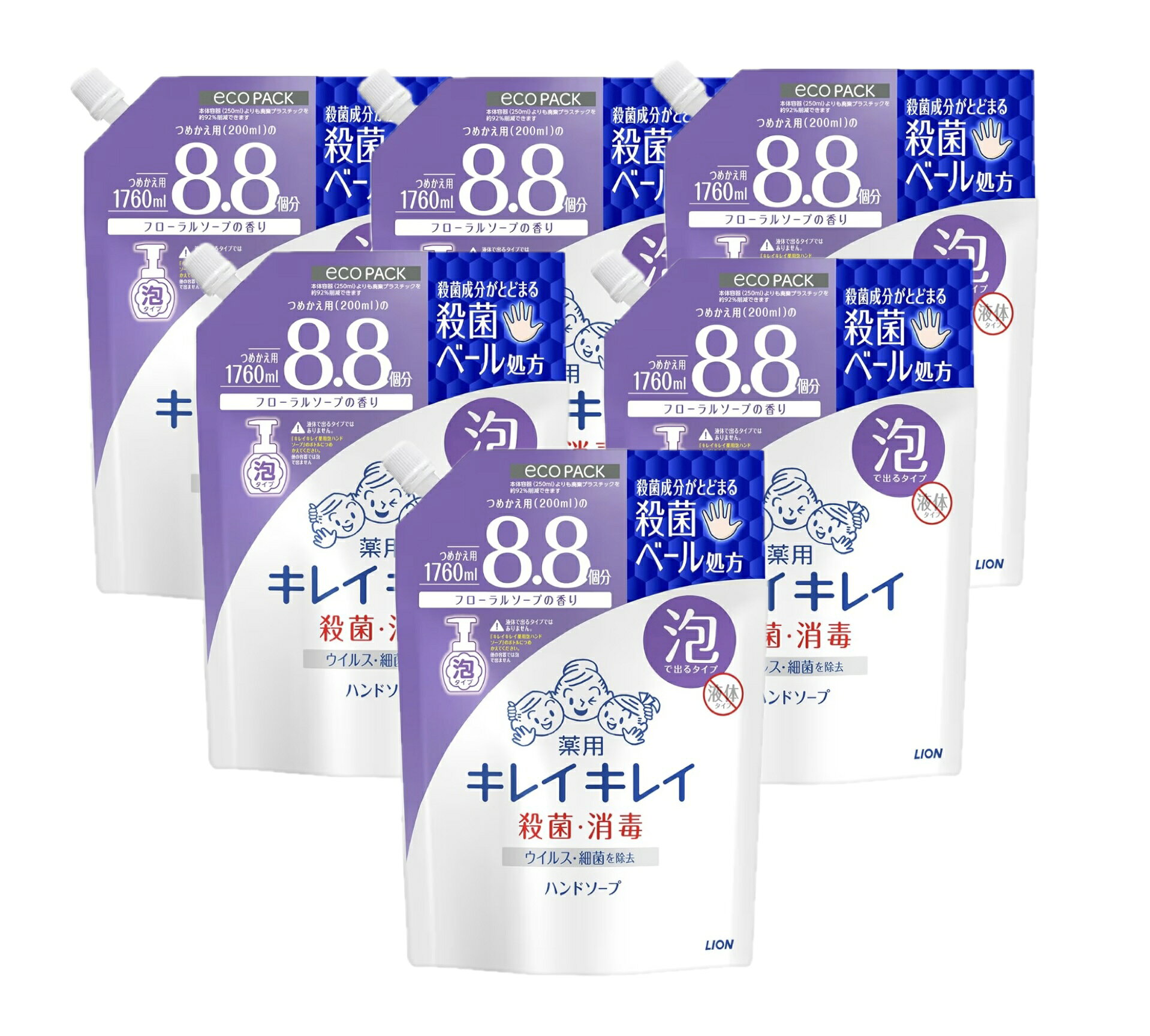 Rakuten - キレイキレイ [医薬部外品]薬用 泡ハンドソープ 　殺菌・消毒【フローラルソープの香り】詰め替え 1760ml×6袋　(大容量）