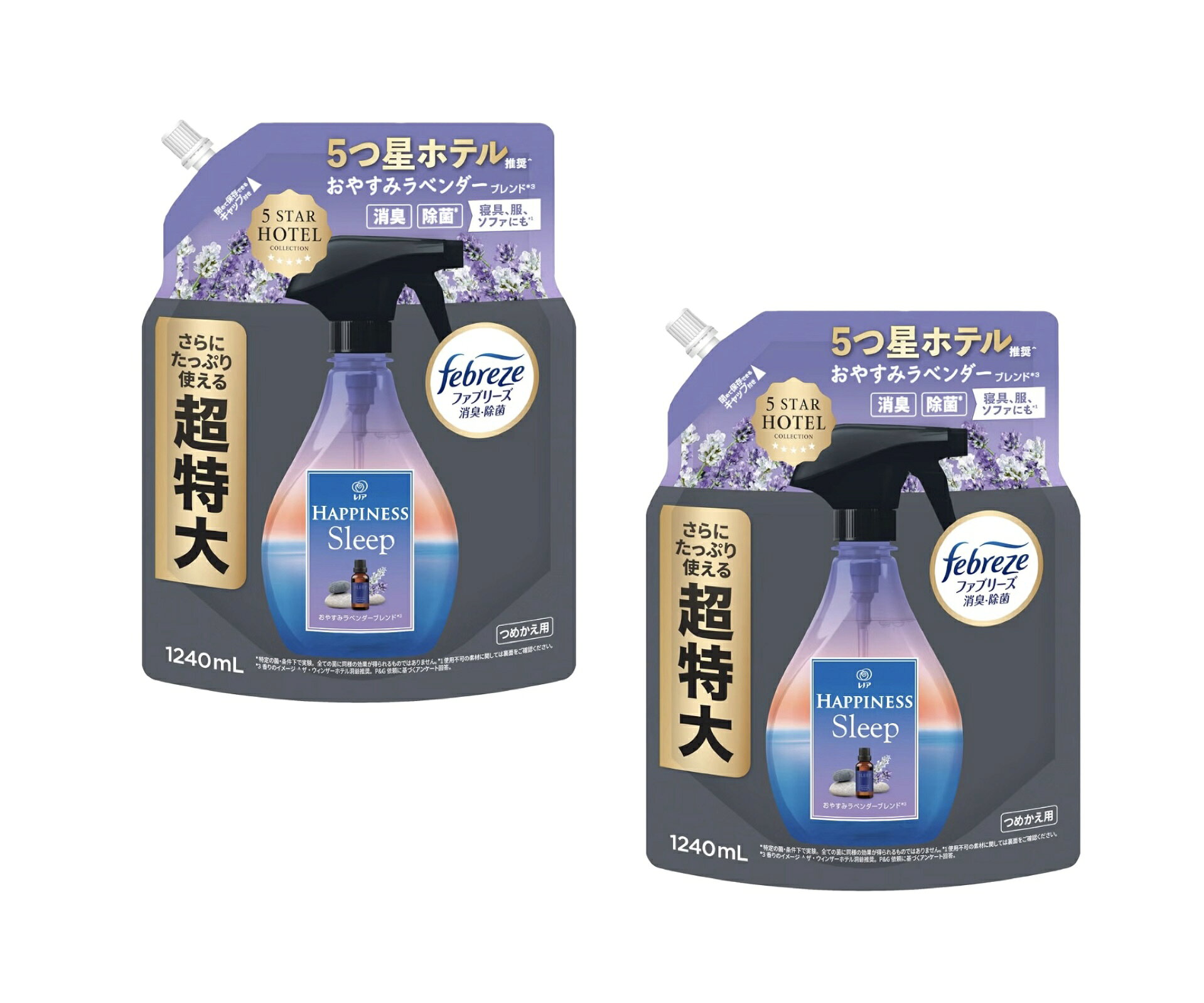 ファブリーズ レノア HAPPINESS Sleep 【おやすみラベンダーブレンドの香り】詰め替え 1240mL×2袋 （大容量) おやすみ前にシュッで睡眠環境を整えるフランス産のラベンダーを使用100%自然由来で心癒される香りファブリーズと共同開発で消臭・除菌*効果も 5