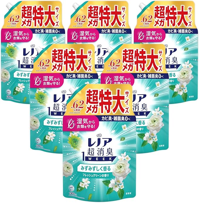 レノア 超消臭1WEEK 柔軟剤 みずみずしく香る【フレッシュグリーンの香り】詰め替え 1900mL×6袋 [大容量]