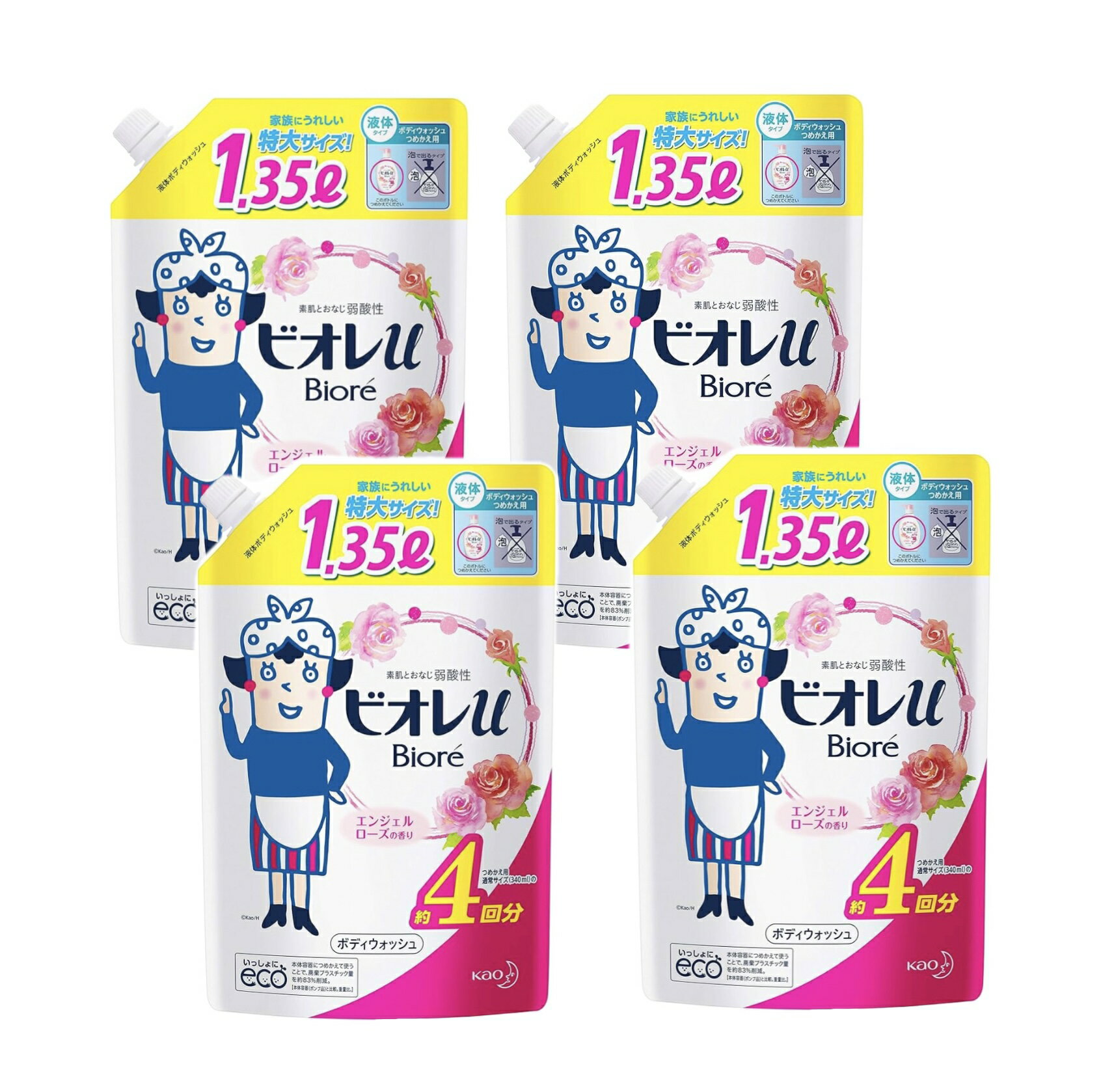 ビオレU　ボディウォッシュ【エンジェルローズの香り】詰替え用 1350ml×4袋