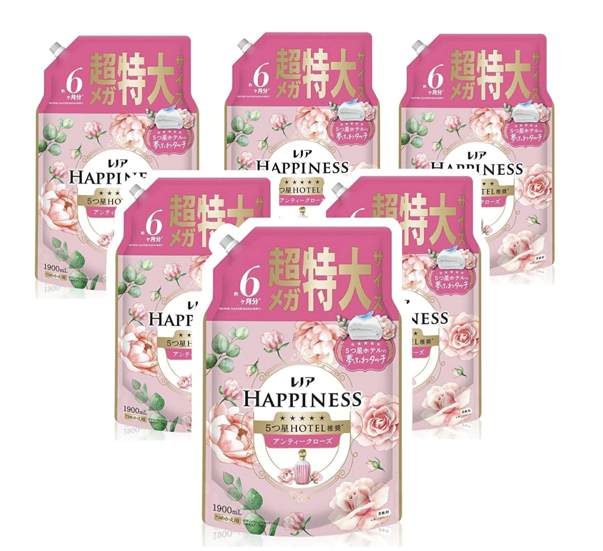 レノア ハピネス 夢ふわタッチ 柔軟剤 【アンティークローズの香り】 詰め替え 1,900mL×6袋