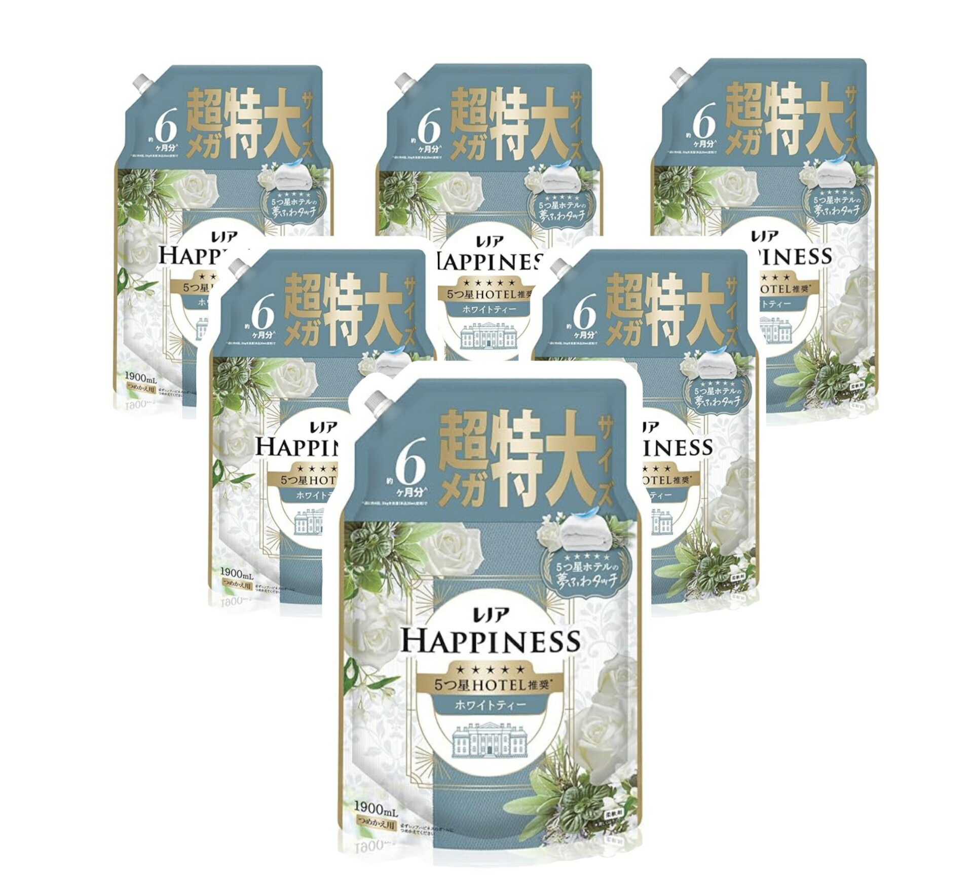 レノア ハピネス 夢ふわタッチ 柔軟剤 【ホワイトティーの香り】 詰め替え 1,900mL×6袋
