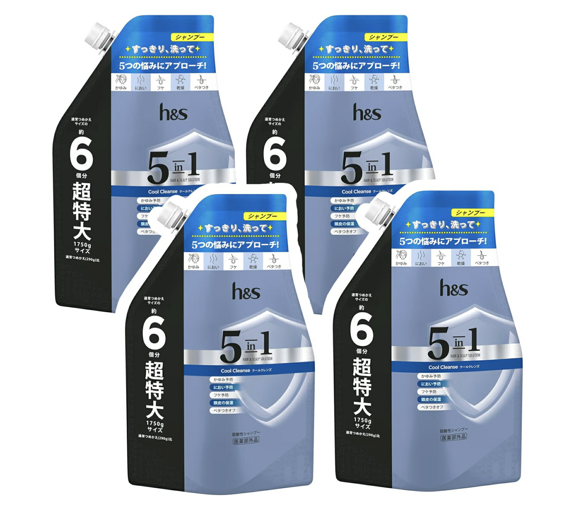 Rakuten - h&s 5in1 シャンプー【クールクレンズ】詰替え　超特大1750g×4袋