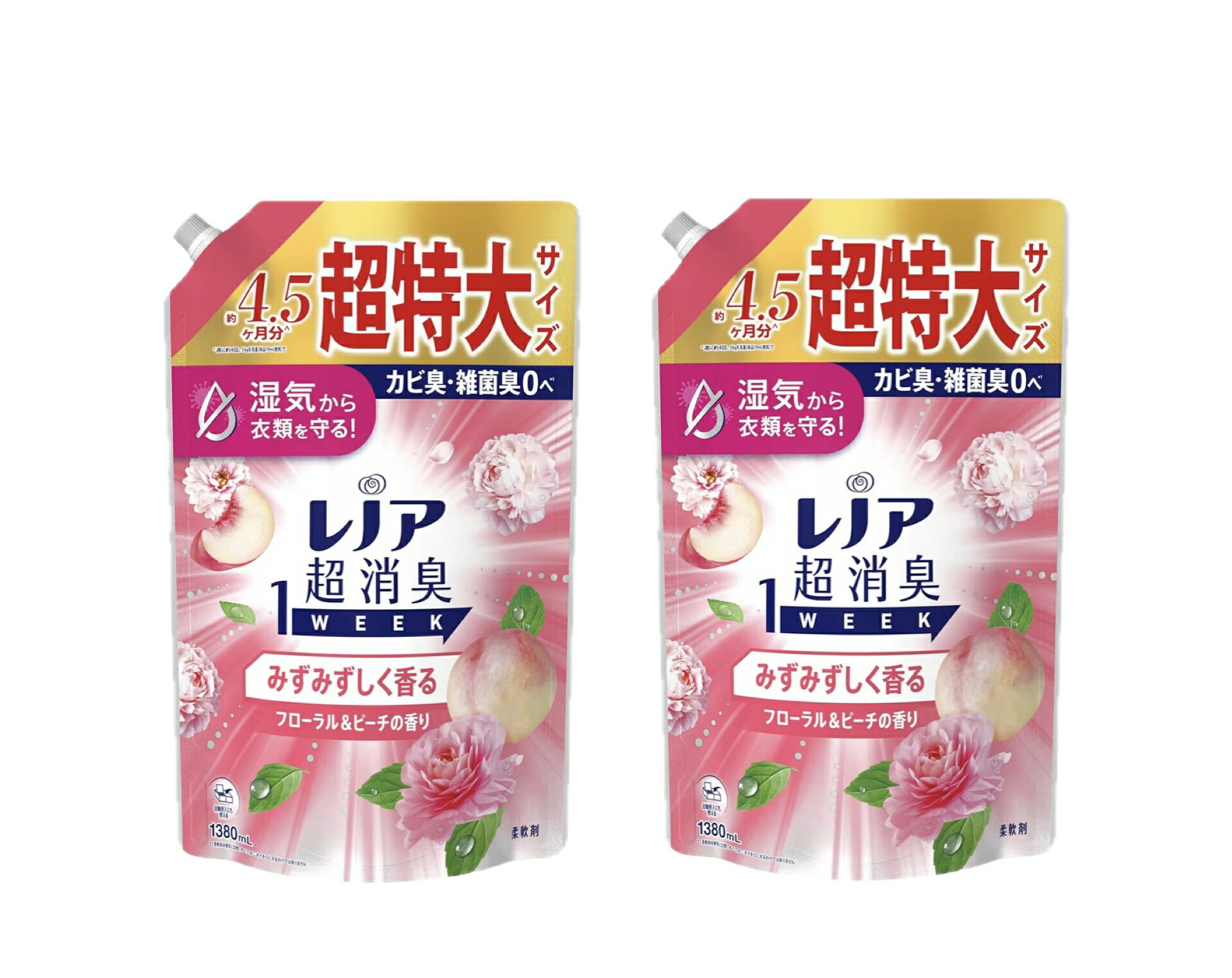 レノア 超消臭1WEEK 柔軟剤【フローラル＆ピーチの香り】詰替え 1380mL×2袋
