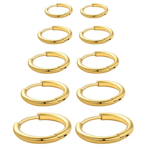 Senteria フープピアス リング ゴールド メンズ レディース 両耳用 サージカルステンレス イヤリング セット 金属アレルギー対応 シンプル 人気 5ペア(サイズ10mm-18mm、幅2mm)