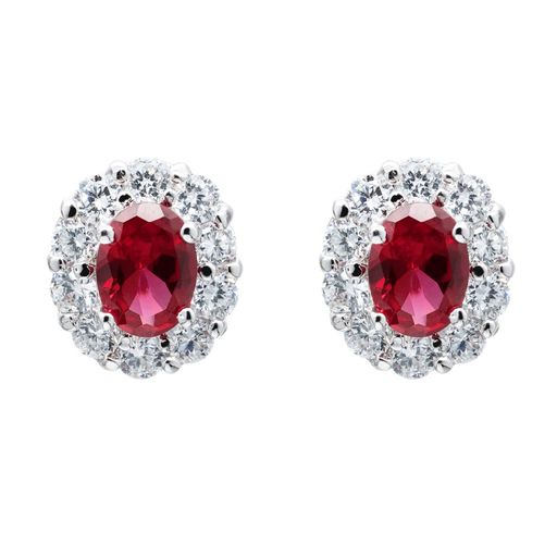 LAVINA オーバルCZ スタッドピアス 8x 5.5mm シルバートーン ロイヤル (ルビー)真鍮