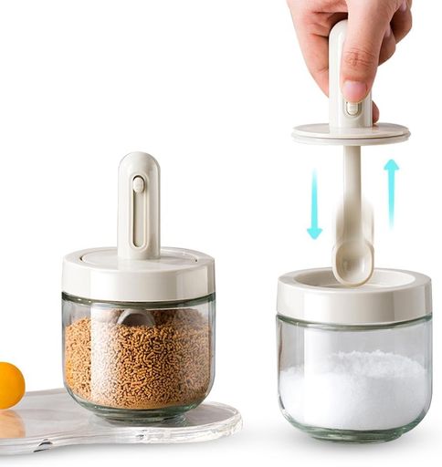Spice Containers - Breame調味料入れ塩砂糖入れ調味料ポット伸縮可能スプーン付きスパイスボトル耐熱ガラス容器湿気防止調味料が凝集しないおしゃれ使いやすい