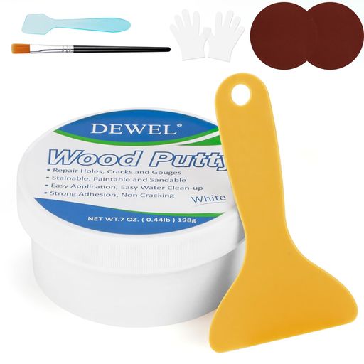 Rakuten - DEWEL 木工パテ 穴埋めパテ パテ 198g ウッドパテ 木材補修用パテ 補修パテ 木製テーブル、戸棚、床、ドアの亀裂など補修 フローリング 補修 ブラシ付き スクレーパー付き サンドペーパー…
