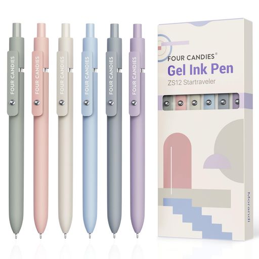 ソフトグリップ&amp;多機能クリップ この6本セットの速乾インクボールペンは、シンプルでモダンなデザインが特徴です。日常的に使用するために最適で、交換用にも便利です。ペンにはクリップが付いており、ノートやバッグ、バインダー、ポケットに簡単に取り付けられ、持ち運びが便利です。また、ソフトシリコン製のグリップが指に優しく、長時間書いても疲れにくく、快適に使えます。 0.5mm 速乾インク このリトラクタブルジェルペンは、にじまず、色あせないインクを使用しており、手やデスクにインクがつく心配はありません。インクは素早く乾くため、作業をきれいに保ちます。注:使用後はペンを平置きするか、ペン先を上向きにして保管することをお勧めします。ペン先を守るためです。 ファッション性&amp;実用性 Four Candiesの6本セットのジェルペンは、スリムでスタイリッシュなデザインが特徴です。リトラクタブル(繰り出し式)デザインで、キャップを軽く押すだけでペン先が自動的に戻ります。学校の文房具やオフィスでの使用にぴったりな、実用的でおしゃれなペンです。 使用範囲 この6本セットのジェルペンは、オフィス、学校、自宅で使える便利なアイテムです。