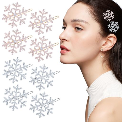 Hairpins - EXCEARTクリスマス雪の結晶ヘアクリップ8個セットゴールド4個+シルバー4個髪留めヘアピン前髪クリップヘアアクセサリーパーティー発表会デートお呼ばれ用
