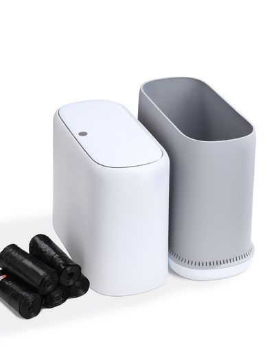 Square Shape - HOMORYふた付きゴミ箱ゴミ袋が自動でフィット12.5L大口径プッシュ式|防水防臭スリム薄型プッシュ式トイレ/バスルーム/リビング/キッチン用おしゃれ多用途ゴミ入れ|ゴミ袋75枚付きホワイト