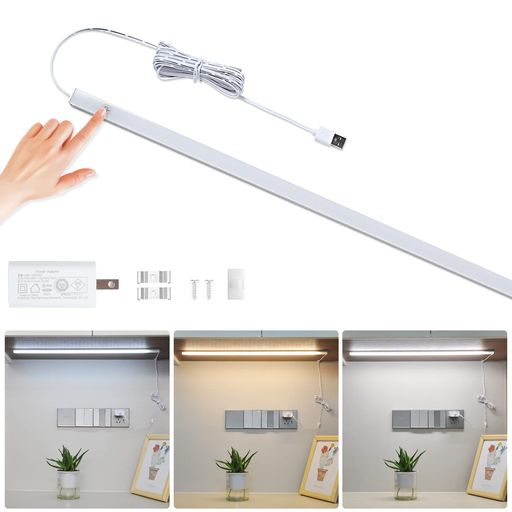 Rakuten - Ledoverseaキッチンライトワンタッチ調光調色昼光色電球色温白色60cm2.5m超長ケーブルLEDライトバーUSB給電記憶機能有ACアダプター付き工事不要PSE認証済日本語取扱説明書付(三色60cm)