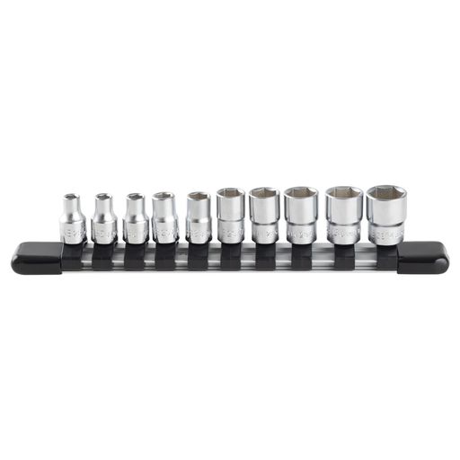 セット点数:10点 差込角:6.35mm(1/4) セット内容:二面幅寸法(mm)ソケット(6角)5・5.5・6・7・8・10・11・12・13・14 ソケットホルダー付(10個タイプ) 質量:0.2kg