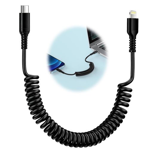 USBケーブル Type-C Lightning 0.4mから1.5Mまで自由伸縮 USB-C ライトニングケーブル MFi認証 PD27W急速充電 車用コイルケーブル 伸縮ライトニング充電コード タイプC toライトニング データ転送 iPhone