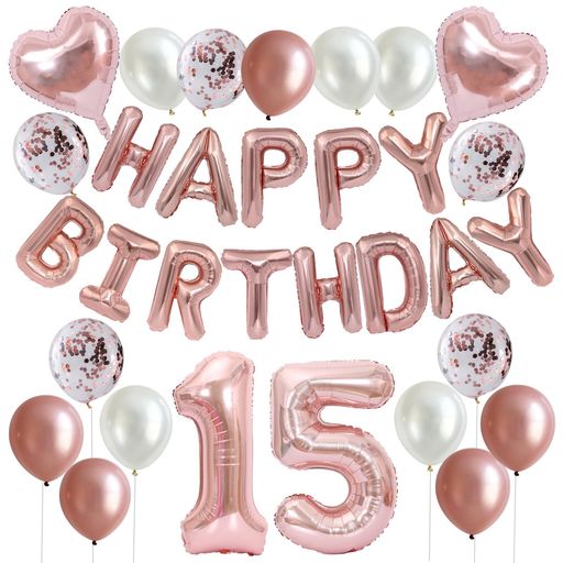HAPPY BIRTHDAY 誕生日 15歳 数字 バルーン 風船 飾り付け セット ローズ ゴールド ハッピーバースデー 誕生日 デコレーション 男の子 女の子 パーティー 飾り