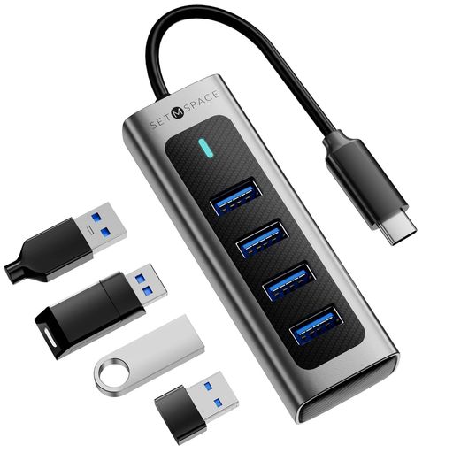 SETMSPACEusbハブ3.04ポート5Gbps高速転送軽量ハブusbusb3.0ハブアルミ製usbポートusb増設ノートブック用WindowsとMacシステム対応はぶusbハブmacusbハブusbハブ