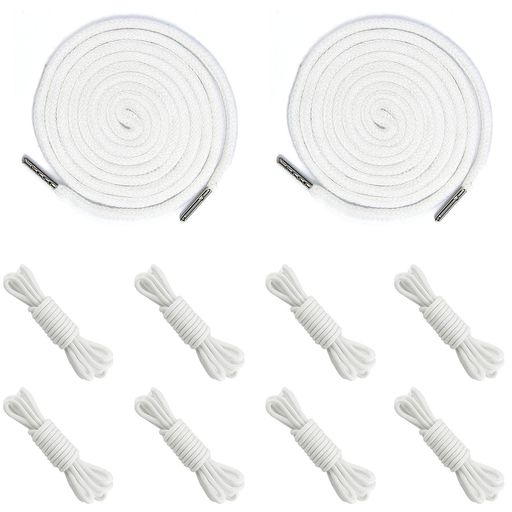 カラー:ホワイト。 セット内容:10本入り。 サイズ:長さ:1.3mくらい、幅:6mm。 使い方が簡単:簡単に取り付けられ、収納しやすく、両端が補強されているため、より耐久性があります。 適用範囲:スポーツパンツやカジュアルパンツ、スウェットシャツなどの衣類に適しており、また、バッグやシューレース、帽子の紐、リュックサックなどにも広く利用できます。