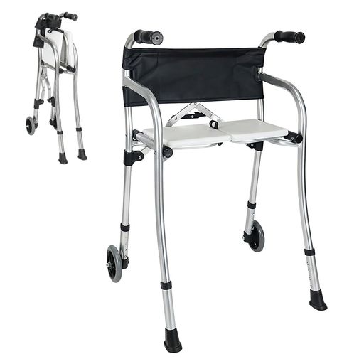 PIPIMOTO 歩行補助具 折りたたみ式 歩行器 大人軽量 歩行車 軽量アルミ製 4.2kg キャスター付き 座席付き 高さ4段調節 耐荷重 150kg 介護用品 大人の歩行器 高齢者用 組立不要 室内 屋外 取扱説…