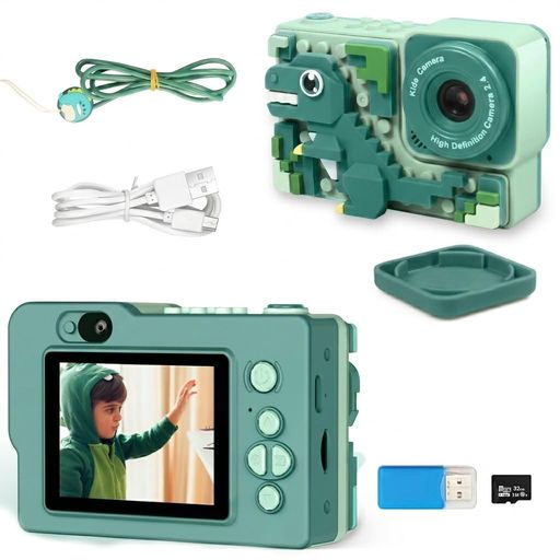 ArtCWK 恐竜キッズカメラ 子供用カメラ 2.4インチIPS大画面 1080P HD 4000w画素 32GBメモリーカード 子ども用デジカメ デュアルレンズ 8倍ズーム 日本語説明書付 子供向け 自撮りトイカメラ女の子…