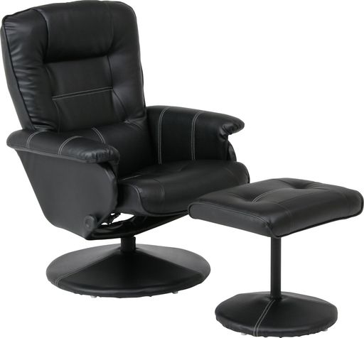 Reclining Chairs - 不二貿易オフィスチェアデスクチェア幅74x奥行77~112x高さ80~93cmブラックオットマン付き無段階リクライニング360°回転合皮マリーノ79604