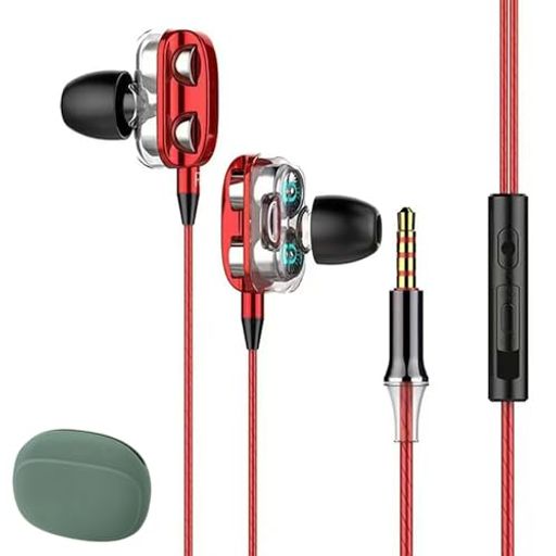【四核动圏震撼】4スピーカー搭载 イヤホン有線 ケブラー&TPEダブルレイヤーワイヤー 镀金3.5mmプラグ 軽量 カナル型 イヤホン 通話対応 テレワーク 在宅勤務