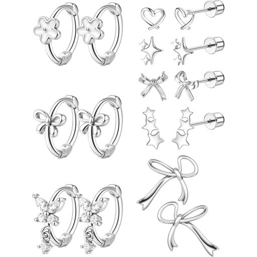 LOYALLOOK 8ペア セット ピアス レディース 人気 可愛い リボン 蝶 ゴールド 日常 女性 小さめ ハート 花 フープ リング スタッド おしゃれ かわいい アクセサリー