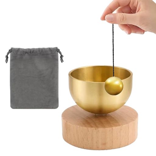 宠物佛教用品 - ペット仏具おりん仏壇りん仏壇用おりん仏具セット天然木真鍮製綺麗な音色ペット供養携帯便利巾着袋付きミニ台座付き仏壇用品猫犬