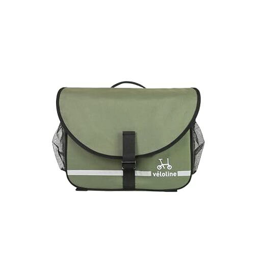 veloline(ベロライン) ヘッドチューブマウントバッグ カーキ 自転車のフロントに取り付け可能 大容量14L バッグ前面にリフレクターベルト採用 着脱ラクラク ショルダーバッグとして持ち運…