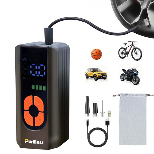 樂天商城 - Purmars自転車空気入れ電動空気入れバイク車仏/英/米式バルブ対応最大圧力150PSI高速充填自動停止5000mAh大容量電池コードレスエアコンプレッサーコンパクトSOS/LED懐中ライト/収納袋付