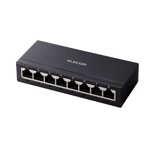 エレコム スイッチングハブ 8ポート ギガビット 金属筐体 コンパクト 軽量 [ACアダプター付属/壁掛け設置対応/静音ファンレス/省電力/EU RoHS指令準拠] ブラック EHC-G08MA-B