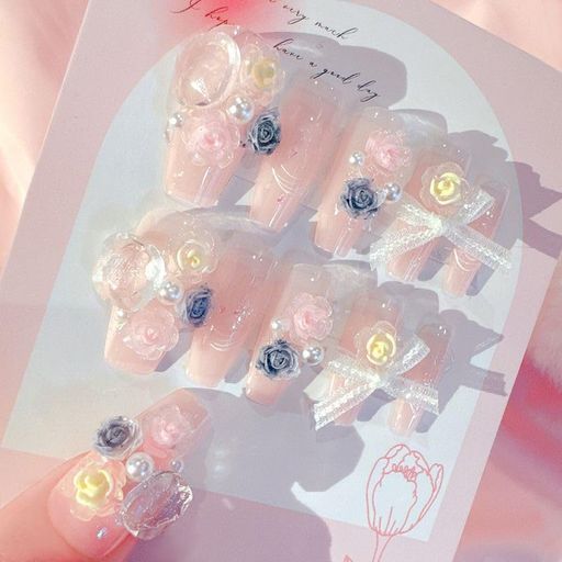 手作り ネイルチップ クマ 3d ネイルアート つけ爪デザイン 付け爪 24枚入 人気 かわいい シンプル おしゃれ ファッション (うさぎ, 全サイズ)