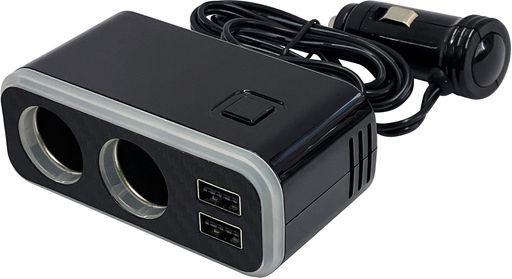 7色+白色LEDレインボーライトを内蔵 ボタン操作で自動変化・単色発光が可能 上下どちらの向きでも挿せるリバーシブルUSBポート 自動識別IC内蔵・2ポート合計4.8A iPhone/iPad、スマートフォン/タブレット等の様々な端末を 同時に2台充電可能 約1mのケーブルで取り回しに便利なセパレートソケット 12V/24V車の両方に使用可能 DCソケット2口合計6A(24V車での使用時:2口合計3A)