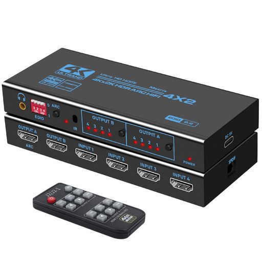HDMI 切替器 スプリッター4入力2出力 4K@60Hz HDMI マトリックス 対応 HDM I音声分...
