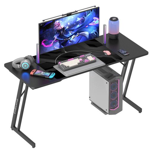 LUNARLIGHT ゲーミングデスク 幅140奥行き60高さ73CM パソコンデスク PCデスク オフィスデスク カーボンファイバー天板 布製マウスパッド・フェルト・アジャスター付き Z字型レッグ 耐荷重80KG …