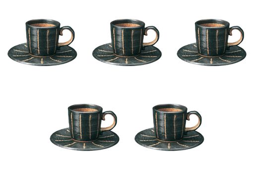 5個セット彫トクサ(黒)コーヒーC/S[15x1.5cm]|カップ&ソーサー陶器(土物)セトモノホンポ(Setomonohonpo)