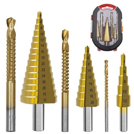 HYCDIYTS ステップドリル 6点セット ドリルビット HSS高速鋼 タケノコドリル 4-32mm/4-20mm/4-12mm ツイストドリル 6mm/8mm/3mm 金属加工 木工 穴あけ ケース付 (3本ステップドリルビット+3本ツイストビ…