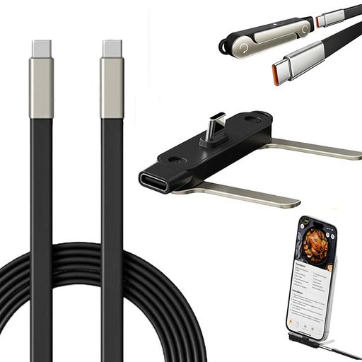 Houdsuem デタッチャブルデザインの折りたたみスタンドデータ線付き USB-CからUSB-Cケーブル 240W PD急速充電と480Mbpsデータ転送が可能なインビジブルホルダー充電ケーブル
