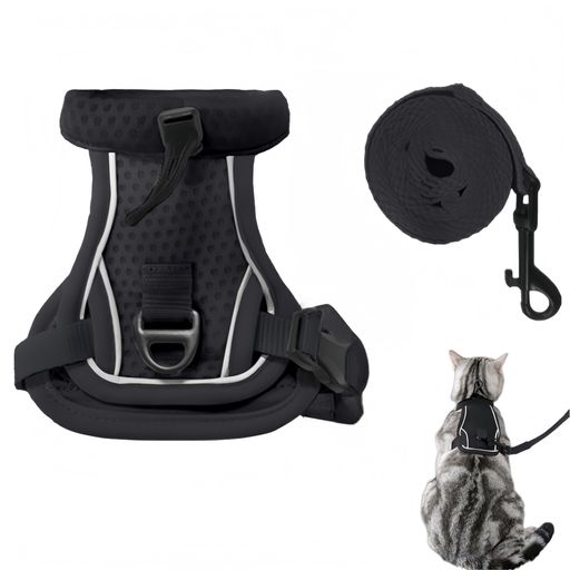 アクティブ 【二重安全ロックで抜けにくい】 猫用ハーネスは首周り(猫 胴輪)と胸元の2点で固定する二重ロックシステムを採用。調整可能なストラップで、あらゆるサイズ(子猫~大型猫)にフィット。猫 散歩ハーネスとして急な動きにもずれにくく、安全性抜群です。 【通気性メッシュで快適】 猫用ハーネスの本体は柔らかく通気性の高いメッシュ素材を採用。摩擦や蒸れを軽減し、長時間の装着でもストレスフリー。耐久性のある縫製で、活発な猫の動きにも耐えます。 【簡単3ステップで装着可能】 1 ハーネスを猫にかぶせる 右向き矢印 2 猫 胴輪部分と胸元のストラップを調節 右向き矢印 3 猫用リードセットを接続。初心者でも迷わず装着できます。 【反射テープで夜間も安心】 背面に縫い付けた高輝度反射テープが暗闇で光をキャッチ。子猫ハーネスでも視認性が高く、夜間散歩や災害時の避難にも最適です。 5. 【多用途設計で便利】 日常の散歩(猫 散歩ハーネス)はもちろん、旅行・通院時にも活躍。頑丈なDリングでリードを固定でき、あらゆるシーンで愛猫の安全をサポートします。