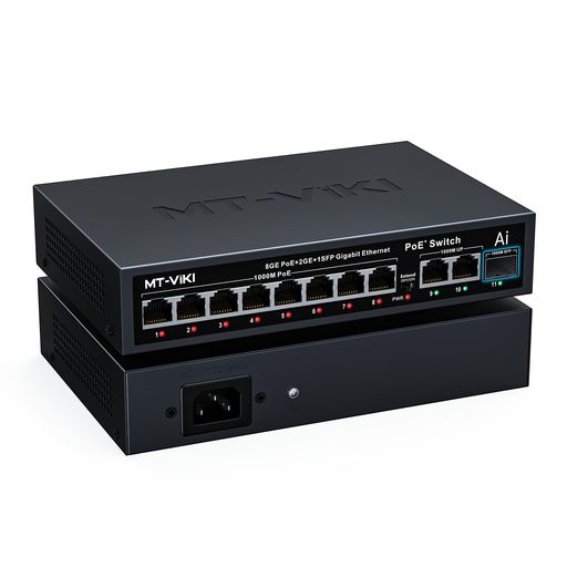 【11ポート搭載・柔軟なネットワーク構築】 8つのギガビットPoE+ポート、2つのギガビットアップリンク、1つのSFPスロットを搭載。LANケーブル1本で防犯カメラや無線APに電力とデータを同時供給し、アップリンクとSFPポートにより高速かつ安定したネットワーク拡張を実現します。 【合計120Wの高出力・IEEE 802.3af/at準拠】 各ポート最大30W、全体で120WのPoE電力供給に対応。一般的な防犯カメラ(8〜12W)であれば6〜8台の同時接続が可能です。※ご注意:接続機器の合計消費電力が120Wを超えないようご設計ください。 【最大250mの長距離伝送・延長モード搭載】 スイッチの切り替えにより、最大250m離れた場所へのPoE給電と通信が可能になります。※ご注意:延長モード有効時は通信速度が10Mbpsに制限されます。広帯域を必要としない監視カメラなどの配線に最適です。 【VLANポート隔離によるセキュリティ向上】 物理的なVLANモード(ポートアイソレーション)を搭載。各PoEポート間の通信を遮断することでブロードキャストストームを防ぎ、ネットワークの安全性を高めます。