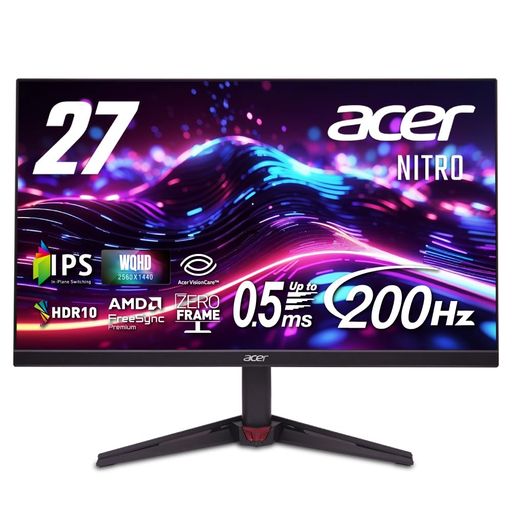 Acer 27インチ IPS WQHD 非光沢 200Hz 0.5ms DCI-P3 90% ブラックブースト HDR10 AMD FreeSync Premium HDMI 2.0 DisplayPort v1.4 スピーカー・ヘッドフォン端子搭載